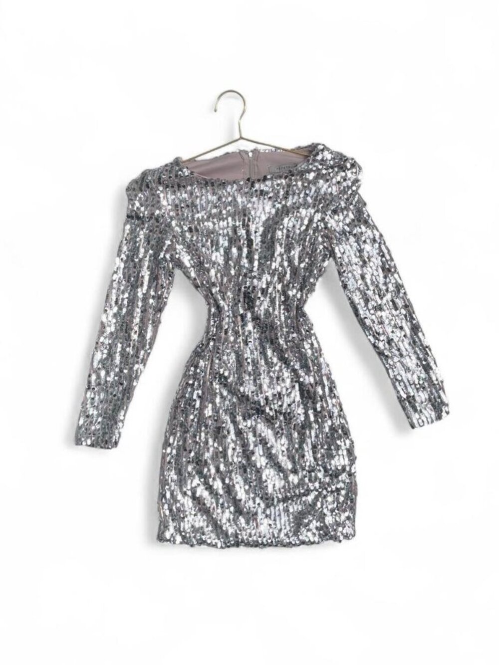 Papaya Silver Sequin Long Sleeve Puff Shoulder Mini Dress S